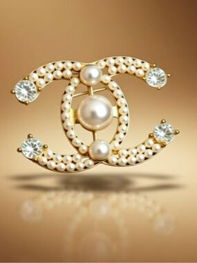 Gold-Tone Pearl & Crystal C Letter Brooch